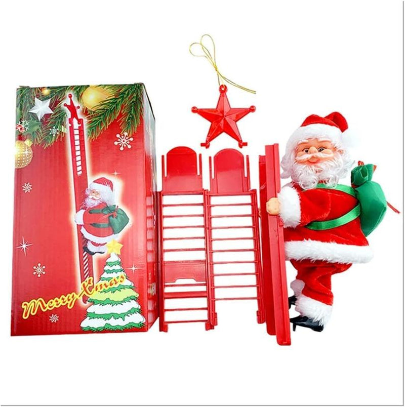 MUNBYN 2025 New Electric Climbing Ladder Santa Claus with Music β AA Battery Powered Christmas Tree Decoration (Batteries Not Included), Climbs up and down with Gift Bag β Sturdy Plastic