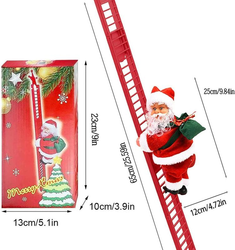 MUNBYN 2025 New Electric Climbing Ladder Santa Claus with Music – AA Battery Powered Christmas Tree Decoration (Batteries Not Included), Climbs up and down with Gift Bag – Sturdy Plastic