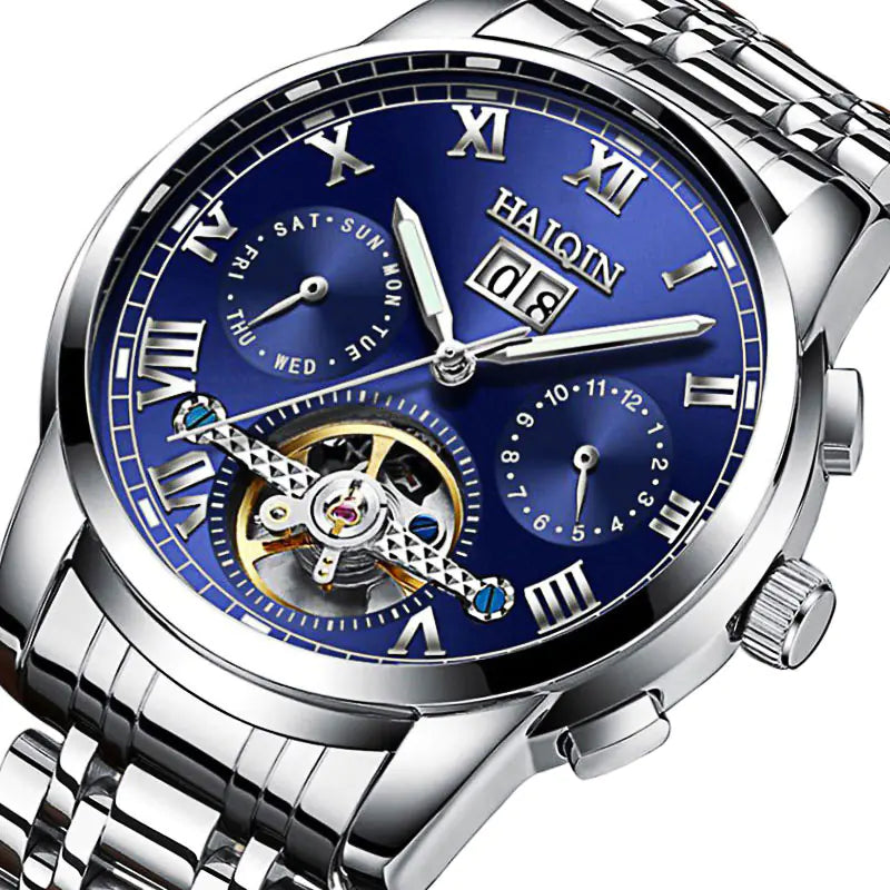 Automatic Men's Watch with Hollow Design and Luminous Steel
