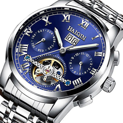 Automatic Men's Watch with Hollow Design and Luminous Steel