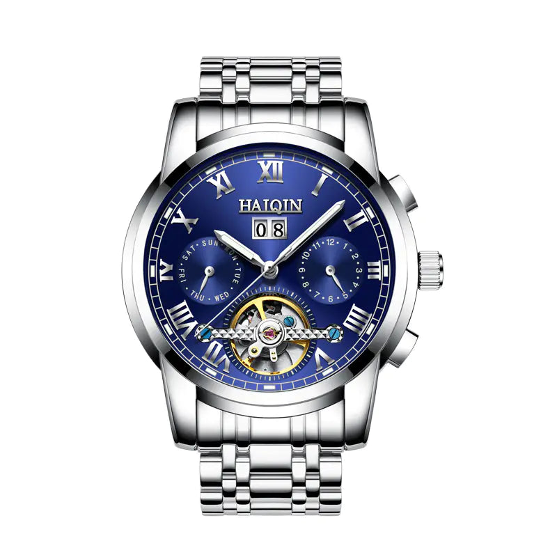 Automatic Men's Watch with Hollow Design and Luminous Steel