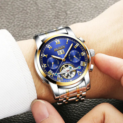 Automatic Men's Watch with Hollow Design and Luminous Steel